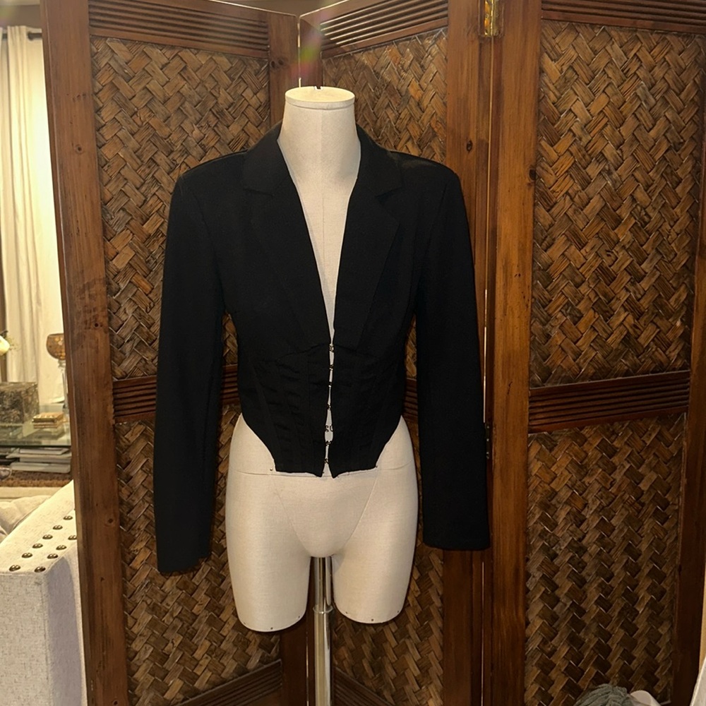 SHEIN black medium corset style cropped jacket -NWOT